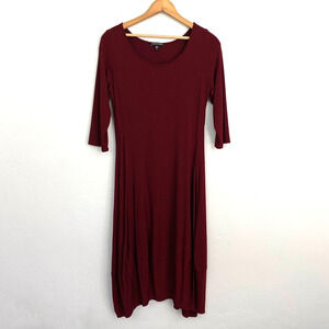 Eileen Fisher Midi Dress Women Size Small Dark Red 1/2 Sleeves Stretchy